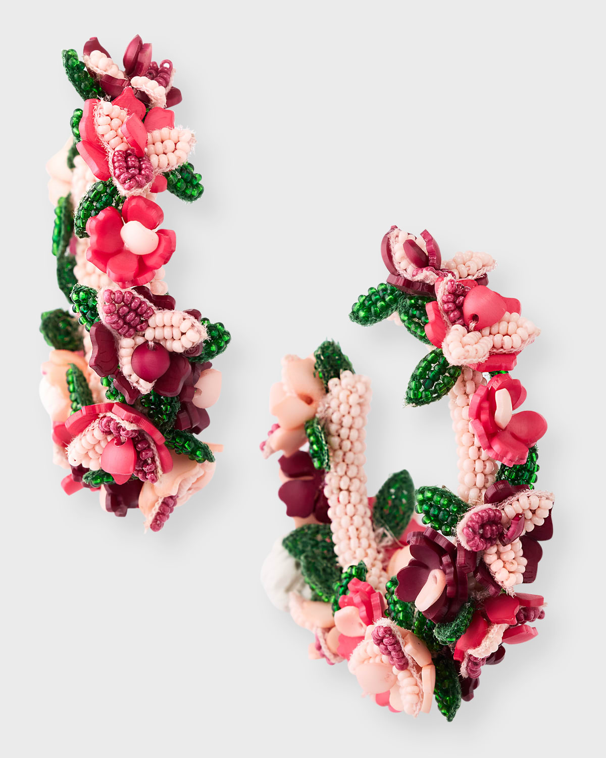 Oscar De La Renta Flower Cluster Hoop Earrings In Pink Multi