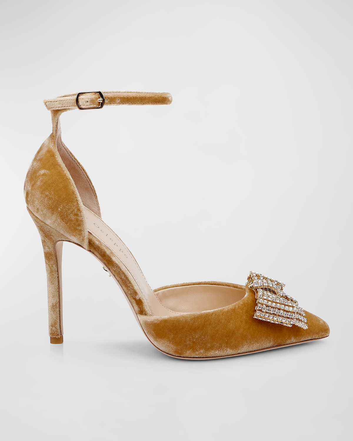 DEE OCLEPPO PLUSH CRYSTAL BOW ANKLE-STRAP PUMPS