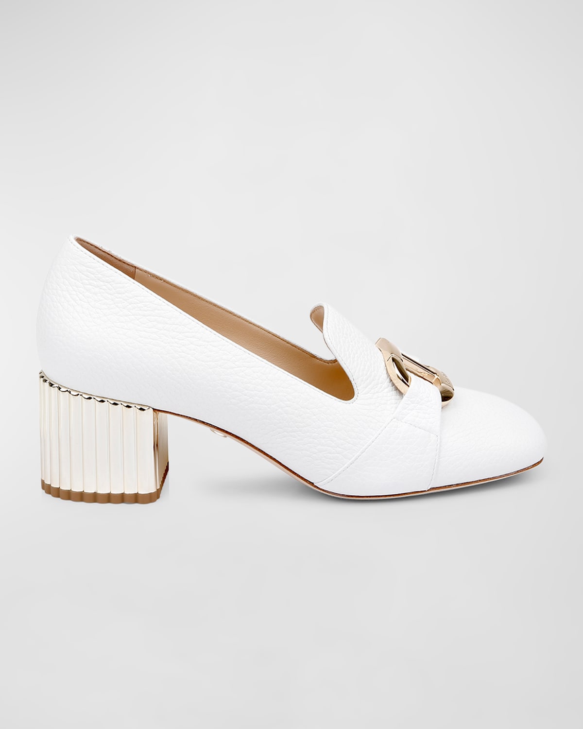 Dee Ocleppo Michelle Leather Buckle Loafer Pumps In White