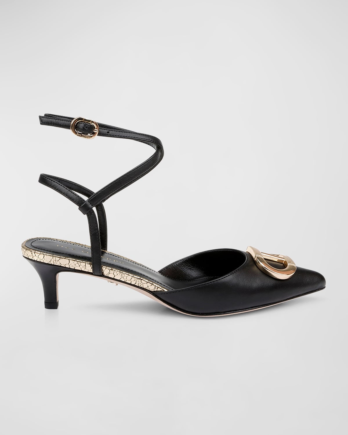 Shop Dee Ocleppo Paige Leather Medallion Ankle-strap Pumps In Black Leather