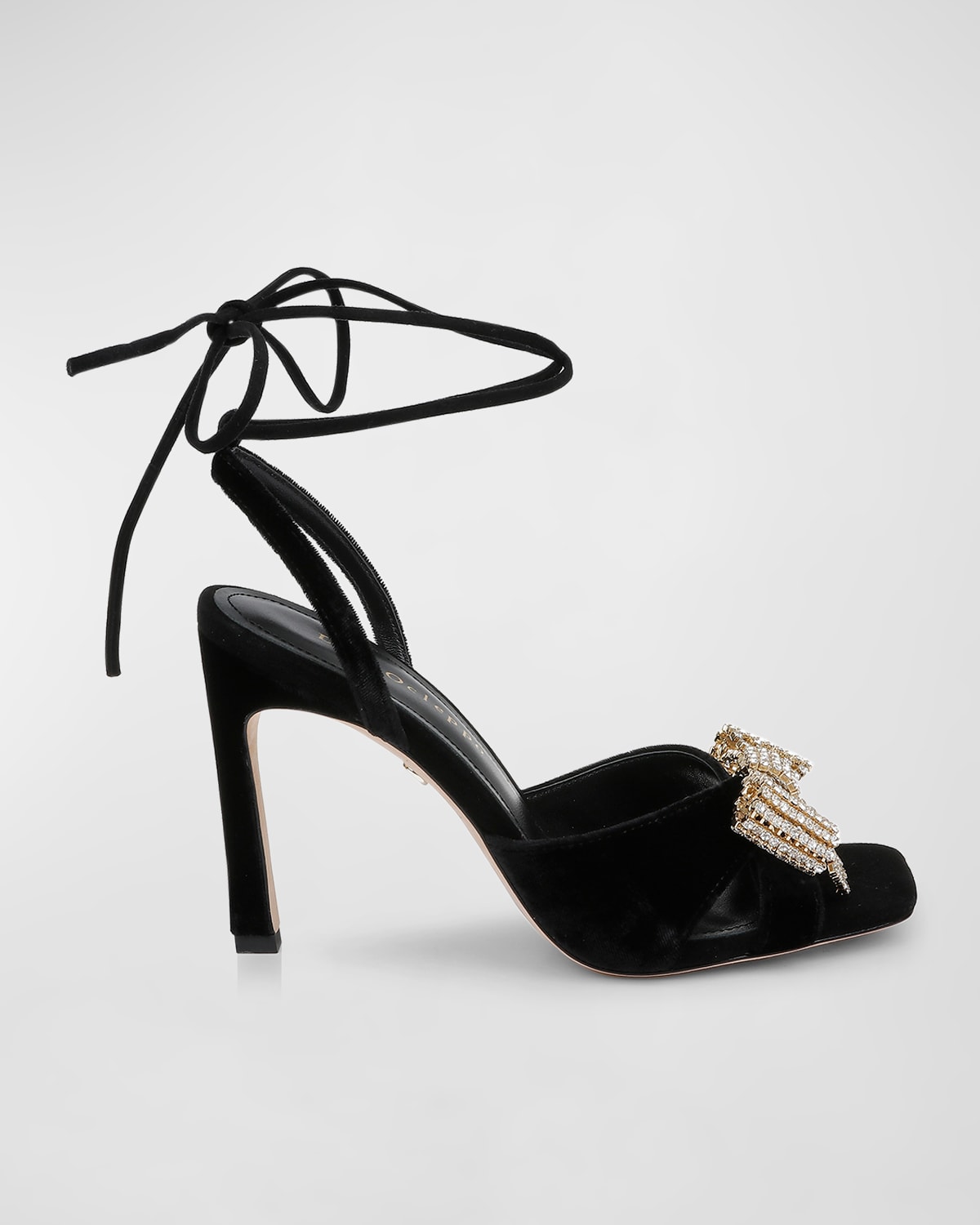 Shop Dee Ocleppo Gina Velvet Crystal Bow Ankle-wrap Sandals In Black Velvet