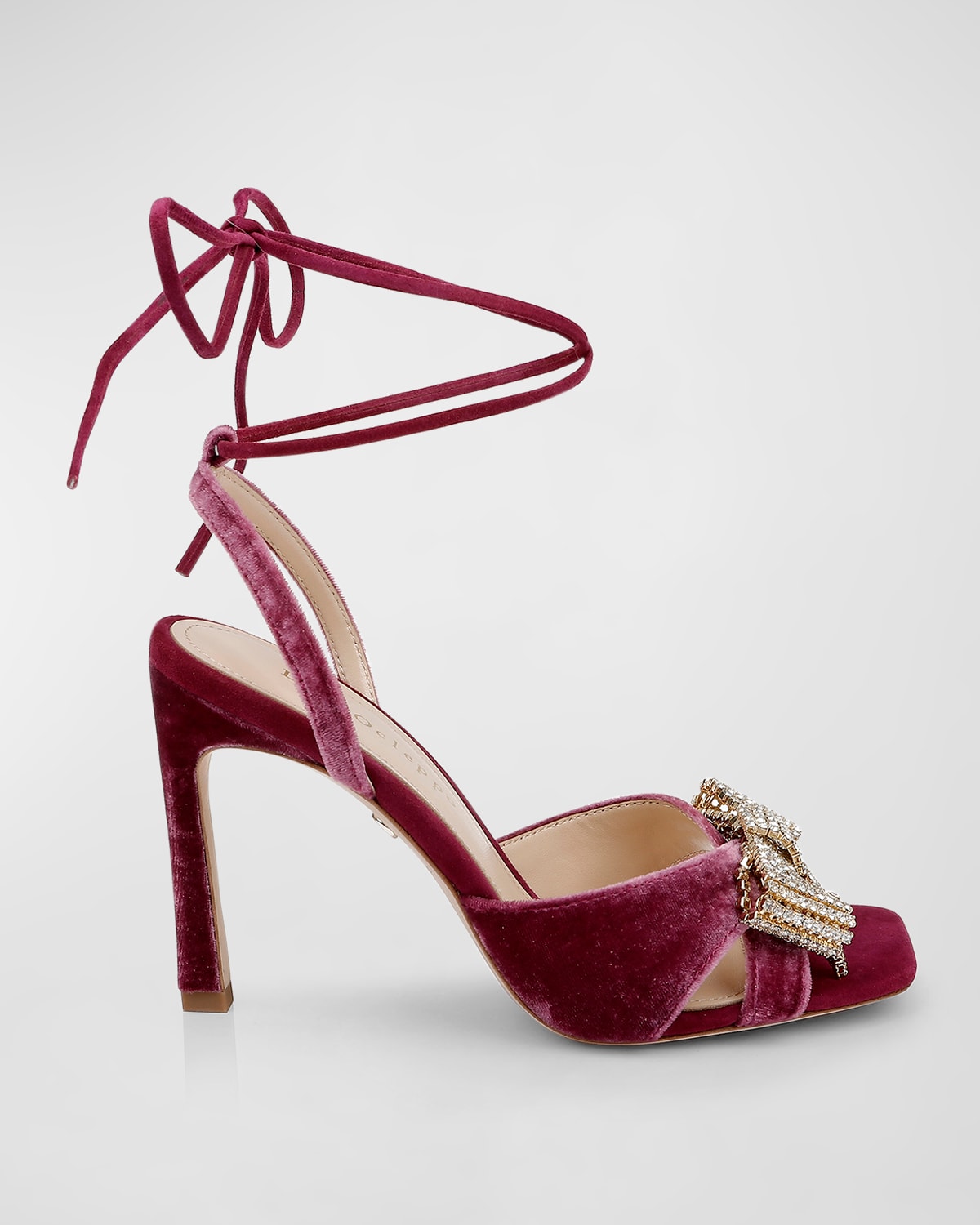Shop Dee Ocleppo Gina Velvet Crystal Bow Ankle-wrap Sandals In Purple Velvet