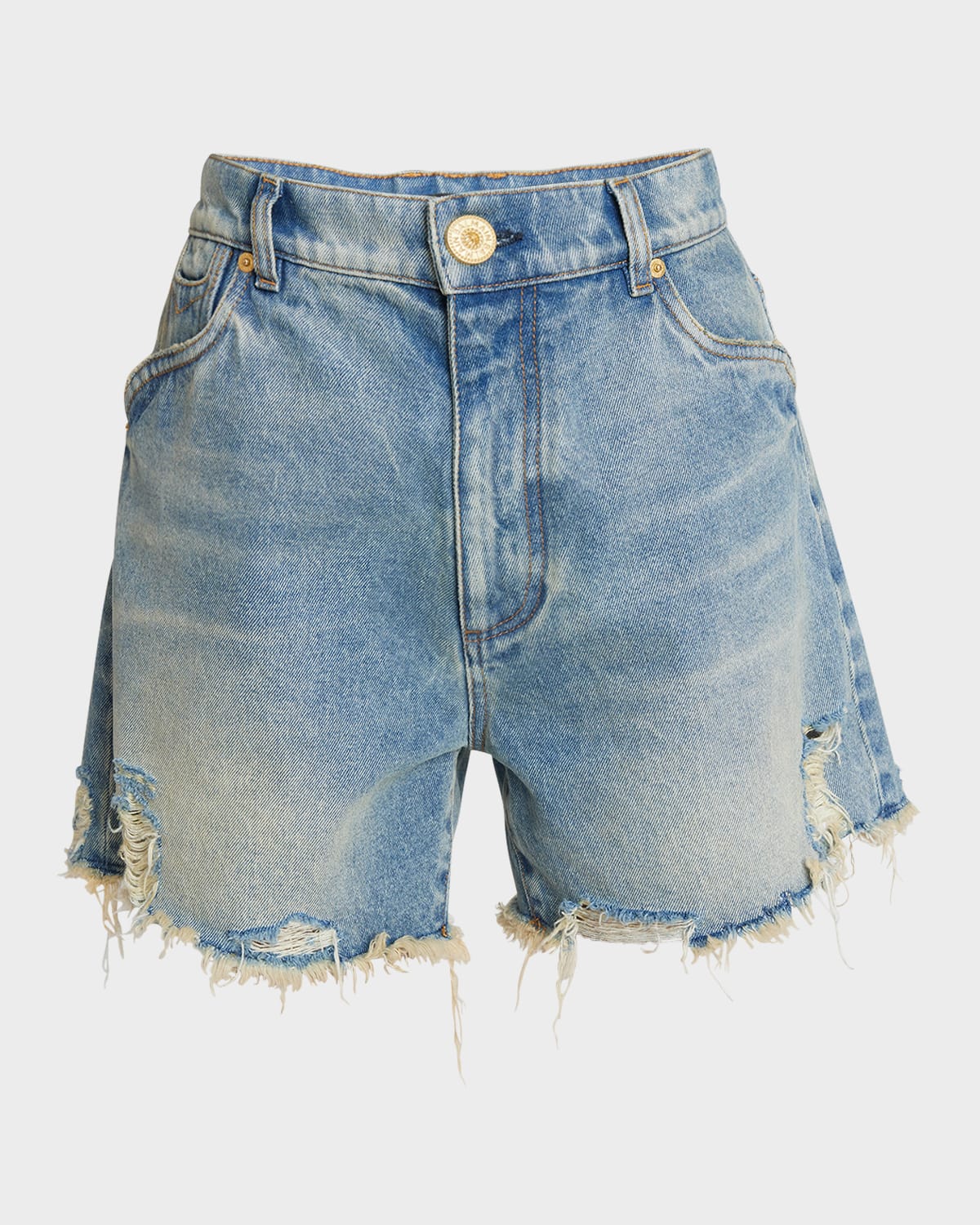 High-Rise Raw-Edge Denim Shorts