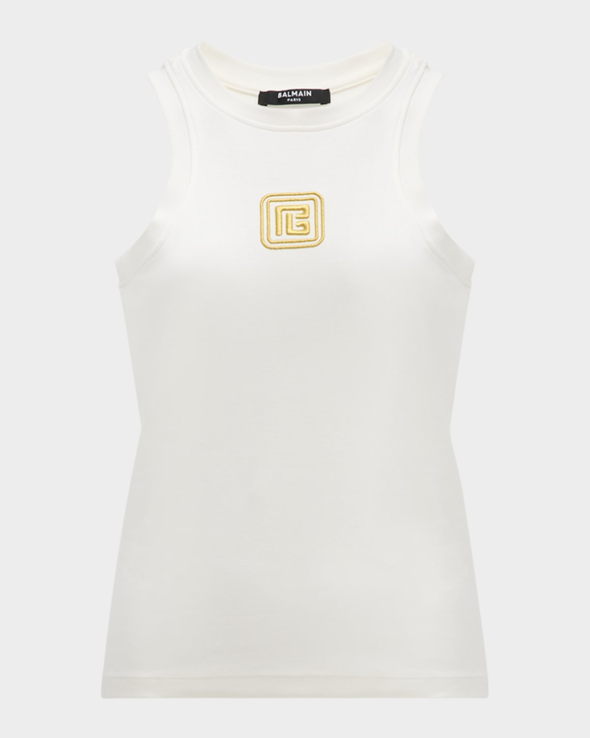 Balmain Beige Embroidered Logo Cotton Blend Top In Creammulti