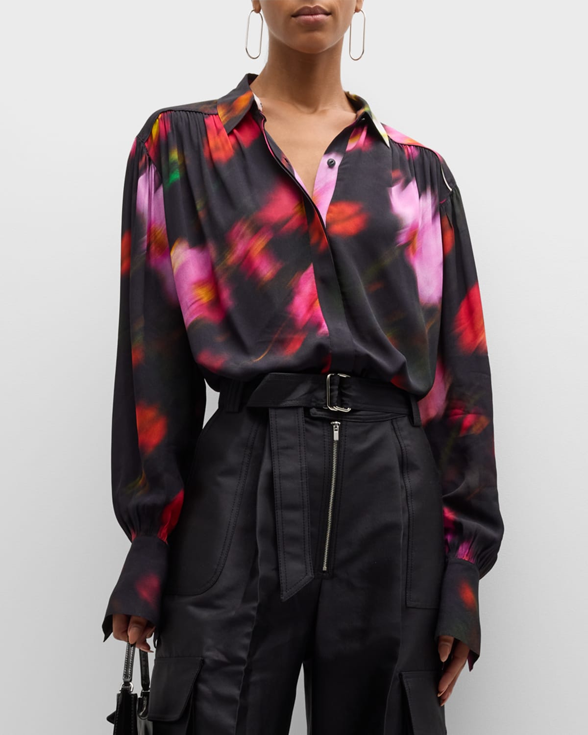 Shop Rag & Bone Aubrey Floral Button-front Top In Blkfloral