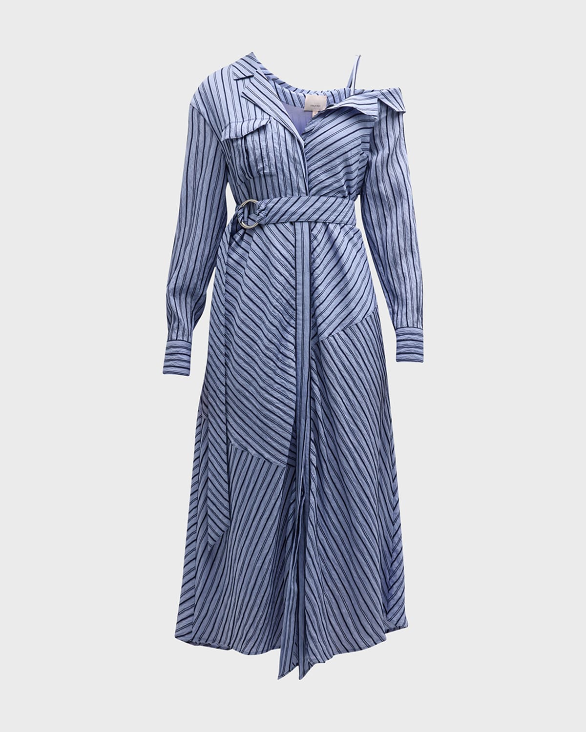 Cinq À Sept Marcella Belted One-shoulder Midi Shirt Dress In Navyraincloud