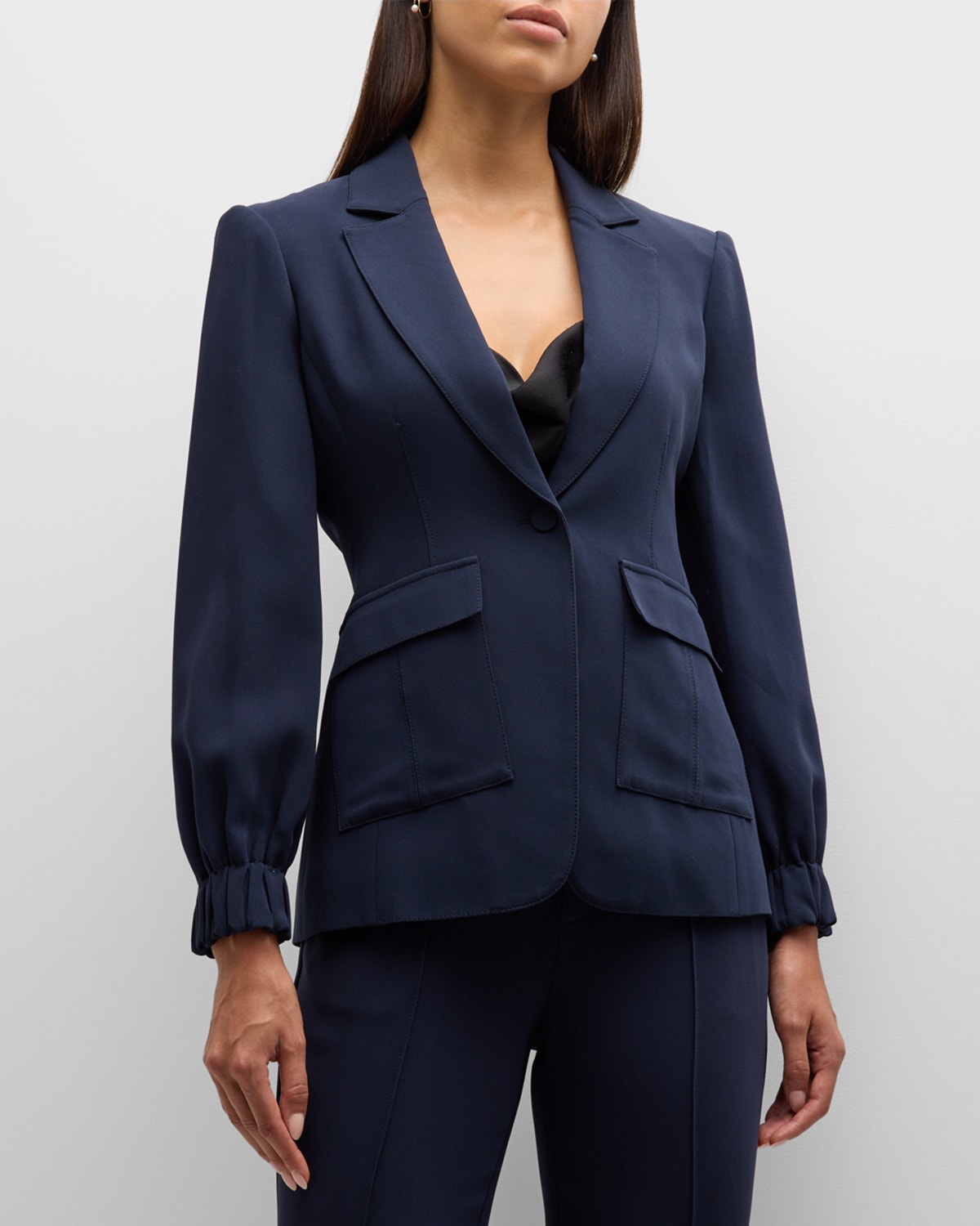 Shop Cinq À Sept Tabitha Frill-cuff Crepe Jacket With Cargo Pockets In Navy