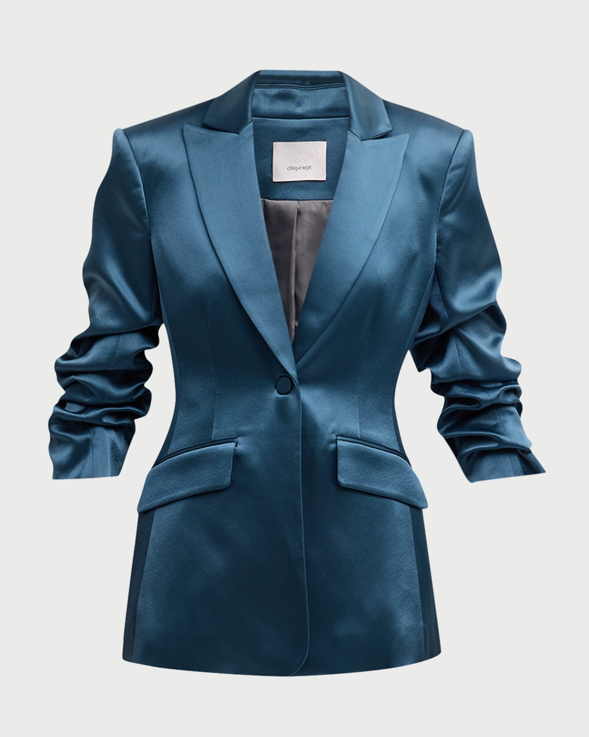 Cinq À Sept Cinq A Sept Satin Ruched Sleeve Jacket In Onyx