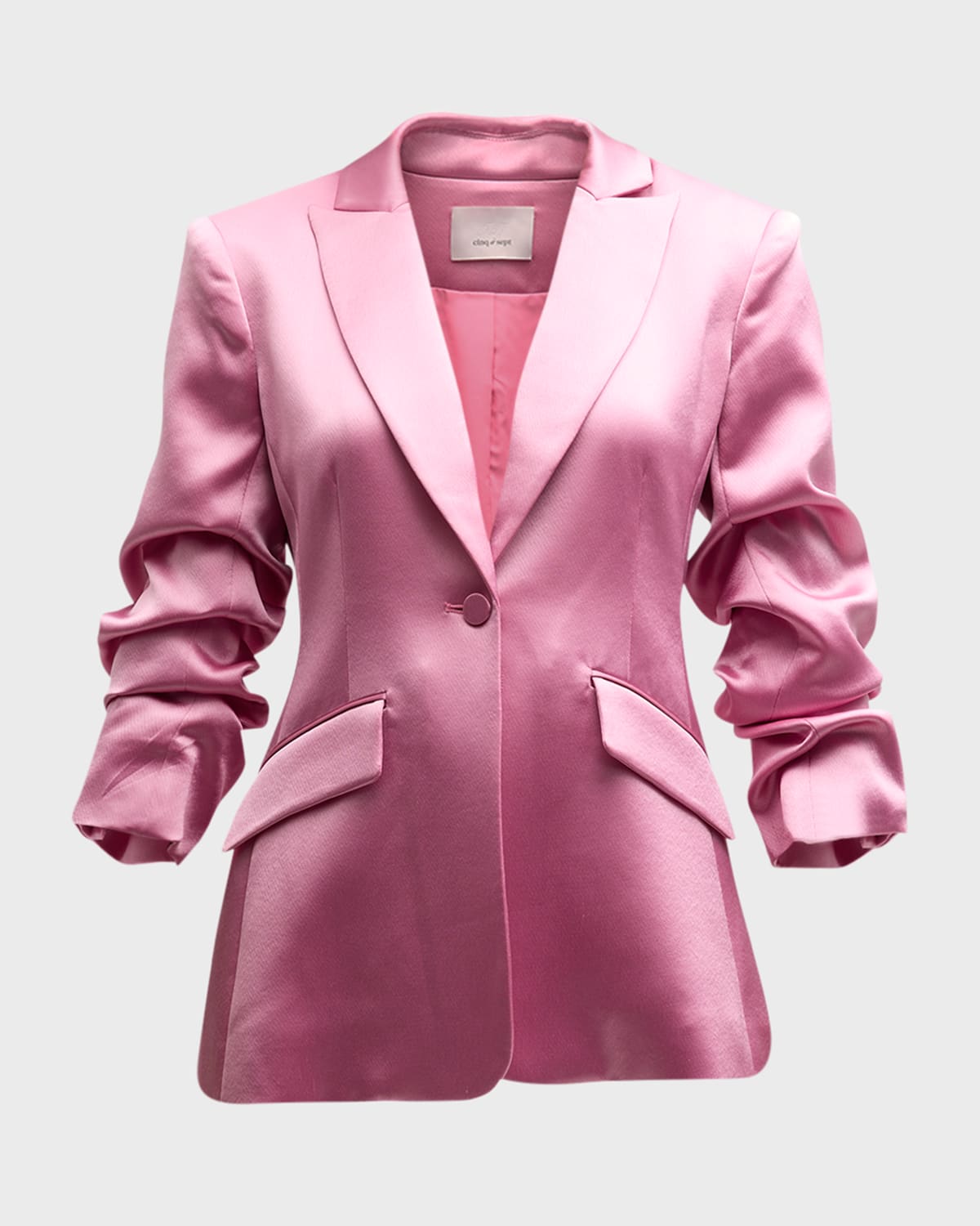 Cinq À Sept Cheyenne Smooth Satin Scrunched-sleeve Blazer In Primrose