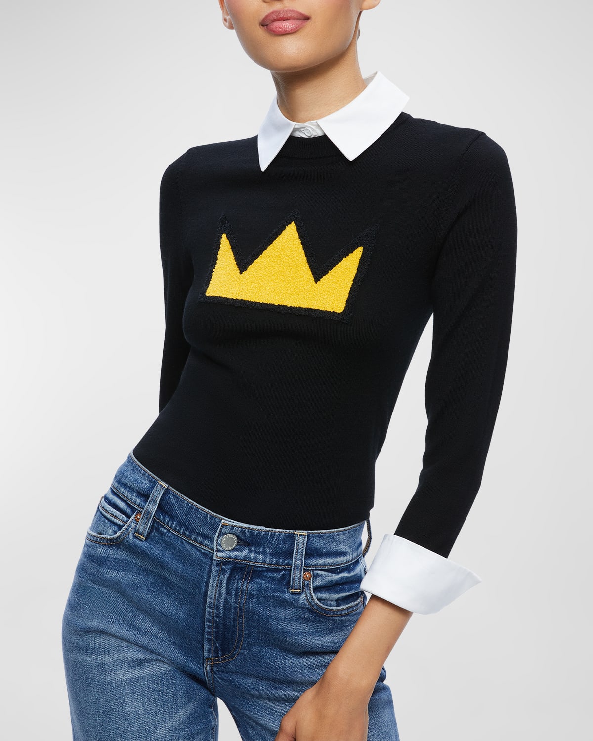 Shop Alice And Olivia Porla Crown Collared Sweater In Black