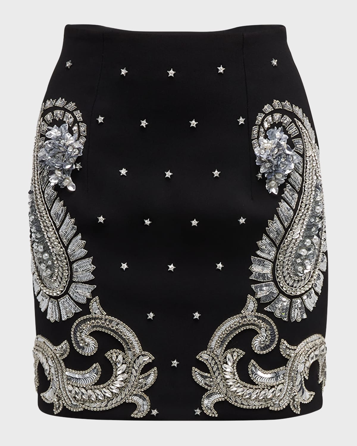 Balmain Paisley-embroidered Mini Skirt In Black/crystal