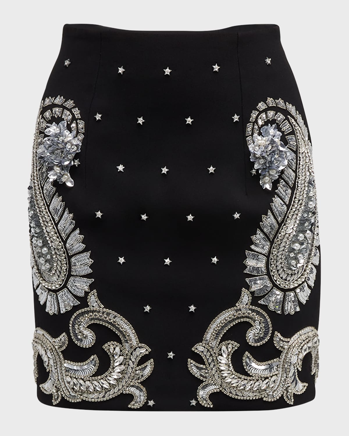 Balmain Paisley-embroidered Mini Skirt In Black