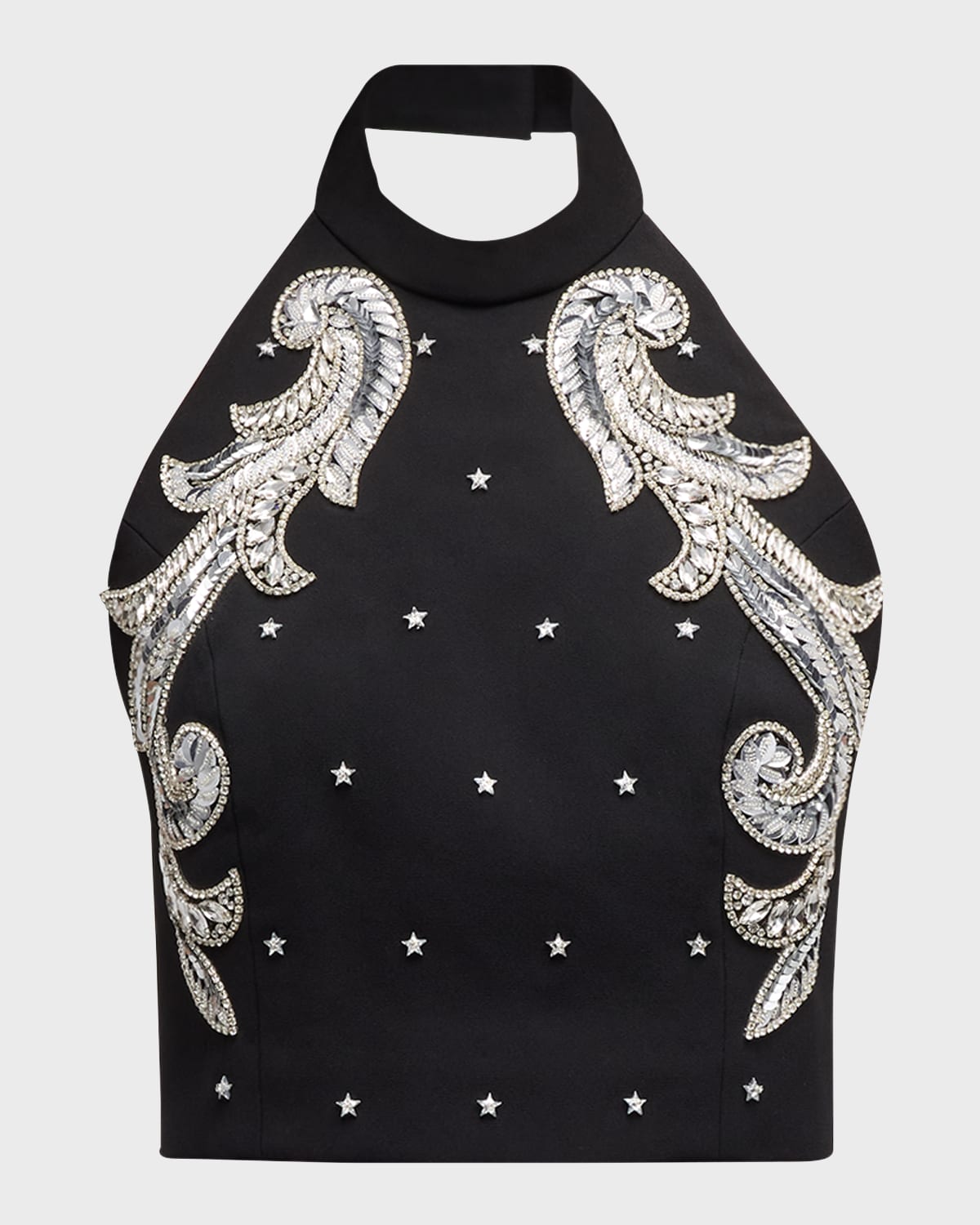 Balmain Crystal-embellished Zip-up Top In Blackcrystal
