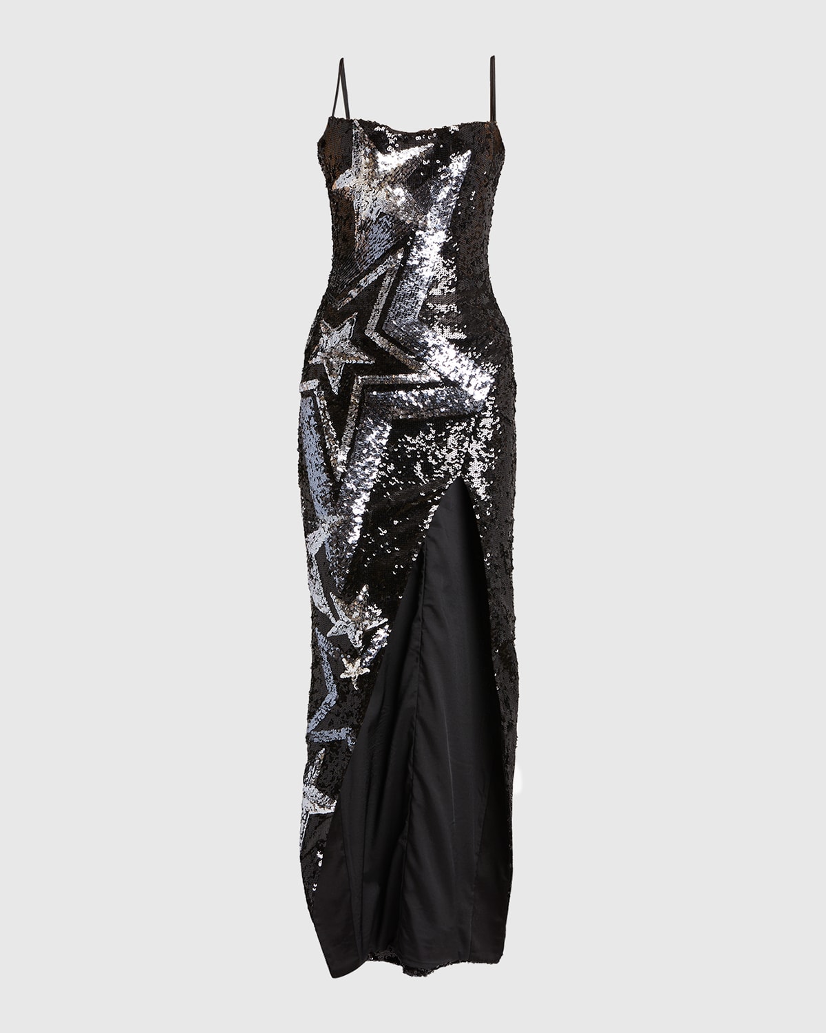 Balmain Long Star Sequin-embroidered Dress In Blackcrystal