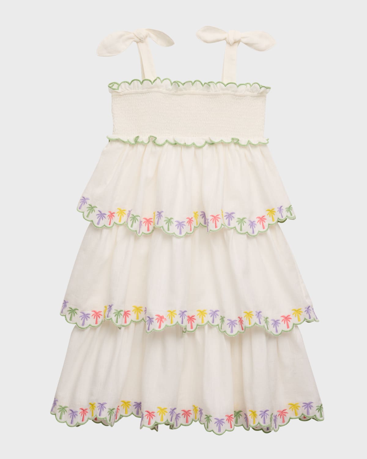 Zimmermann Kids' Girl's August Shirred Embroidered Cotton Dress In Ivory/multi