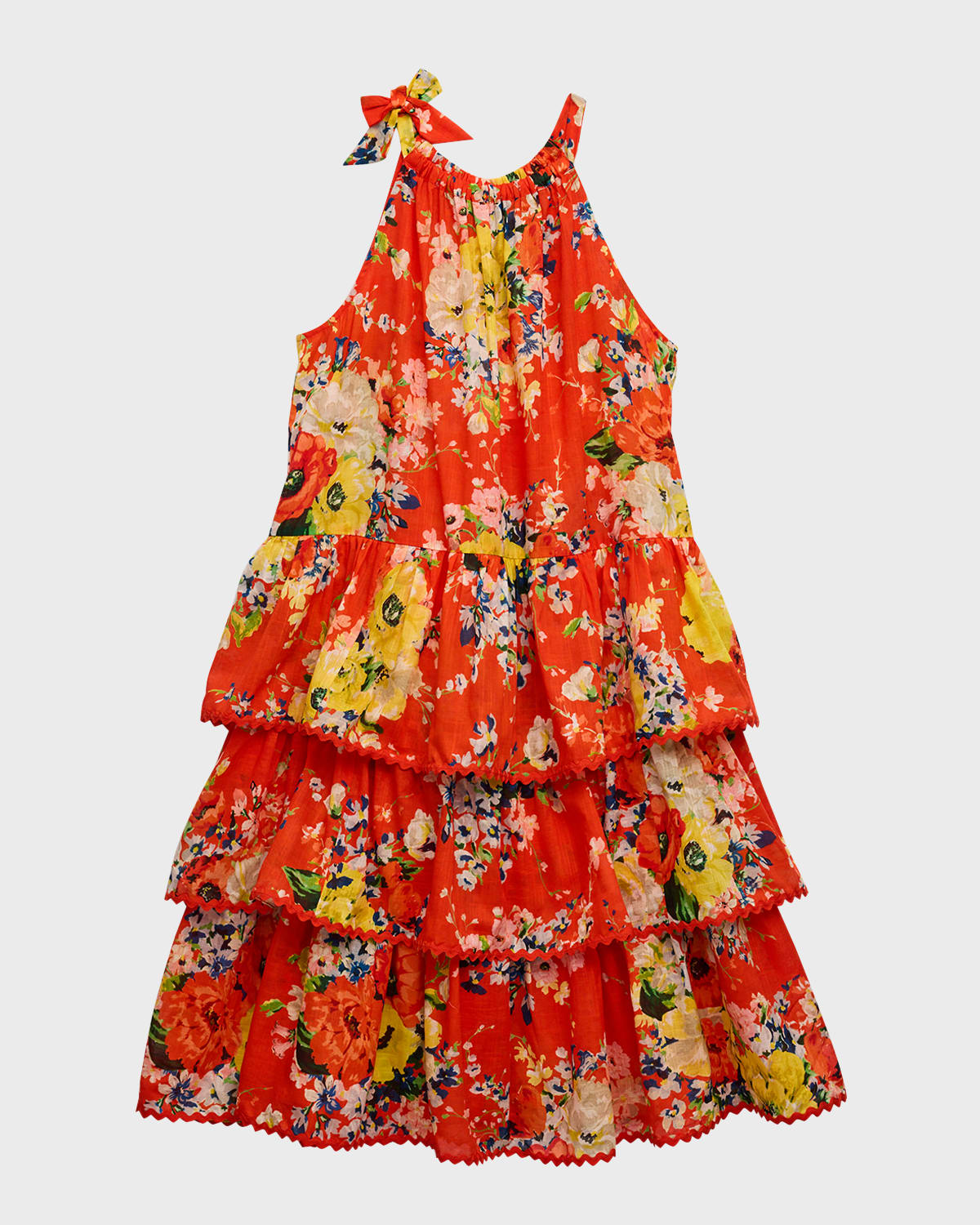 Zimmermann Teen Girls Red Tiered Floral Dress In Red Floral