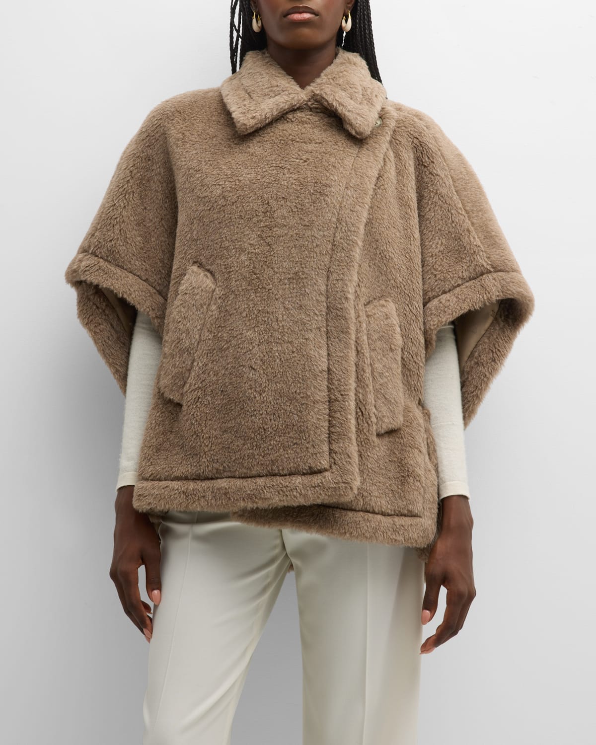 Max Mara Tebe Teddy Alpaca, Cashmere & Silk Cape In Turtledove