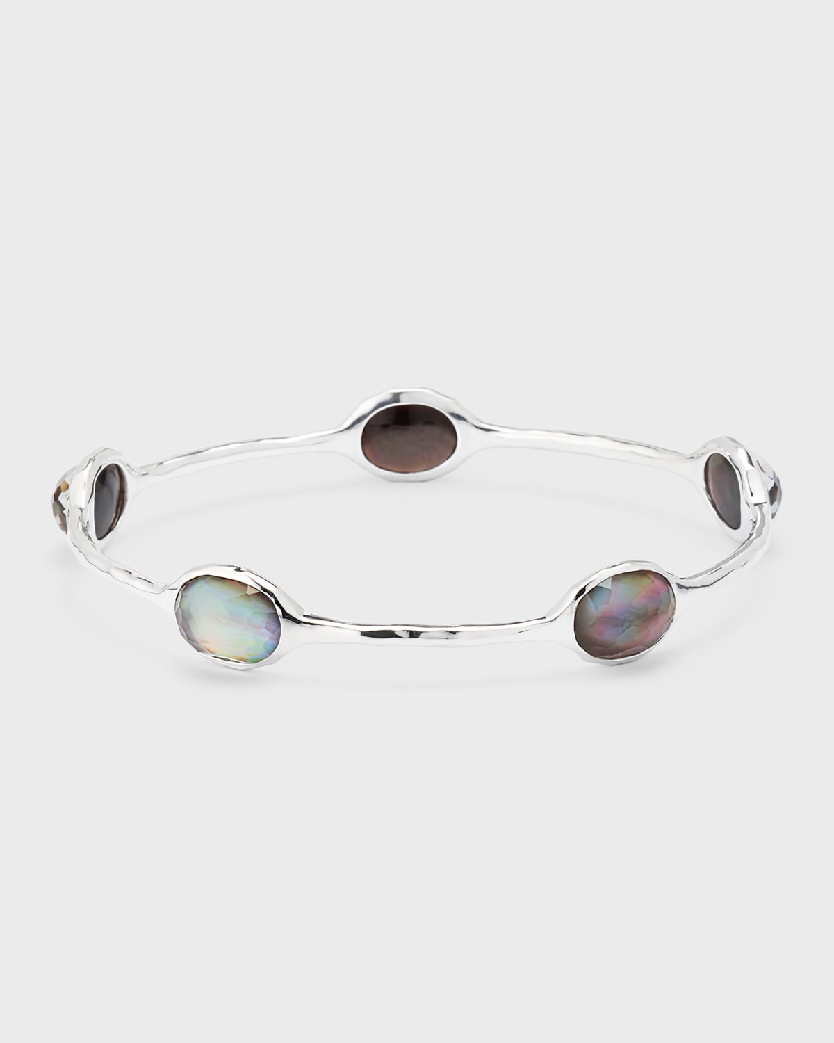 Ippolita 925 Rock Candy 5 Stone Bangle In Rock Crystal And Black Shell Doublet In Silver