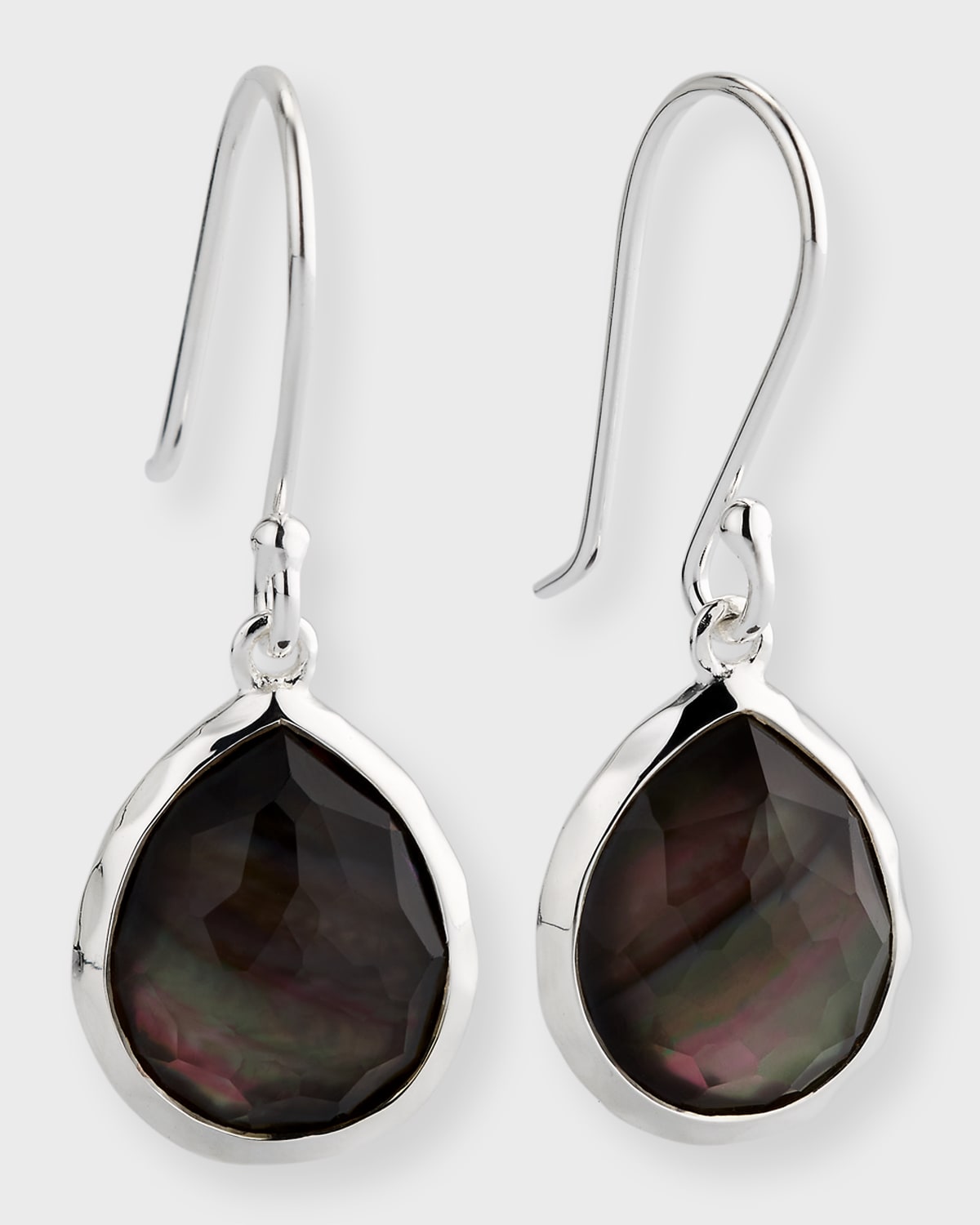 Ippolita 925 Rock Candy Teeny Teardrop Earrings In Rock Crystal And Black Shell Doublet In Silver