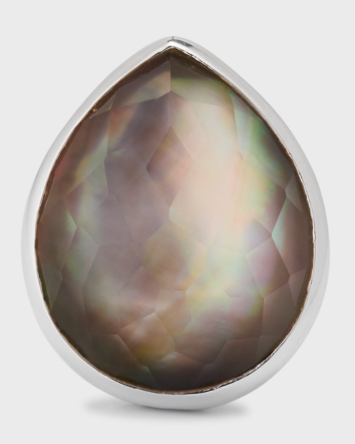 925 Rock Candy Teardrop Ring in Rock Crystal and Black Shell Doublet