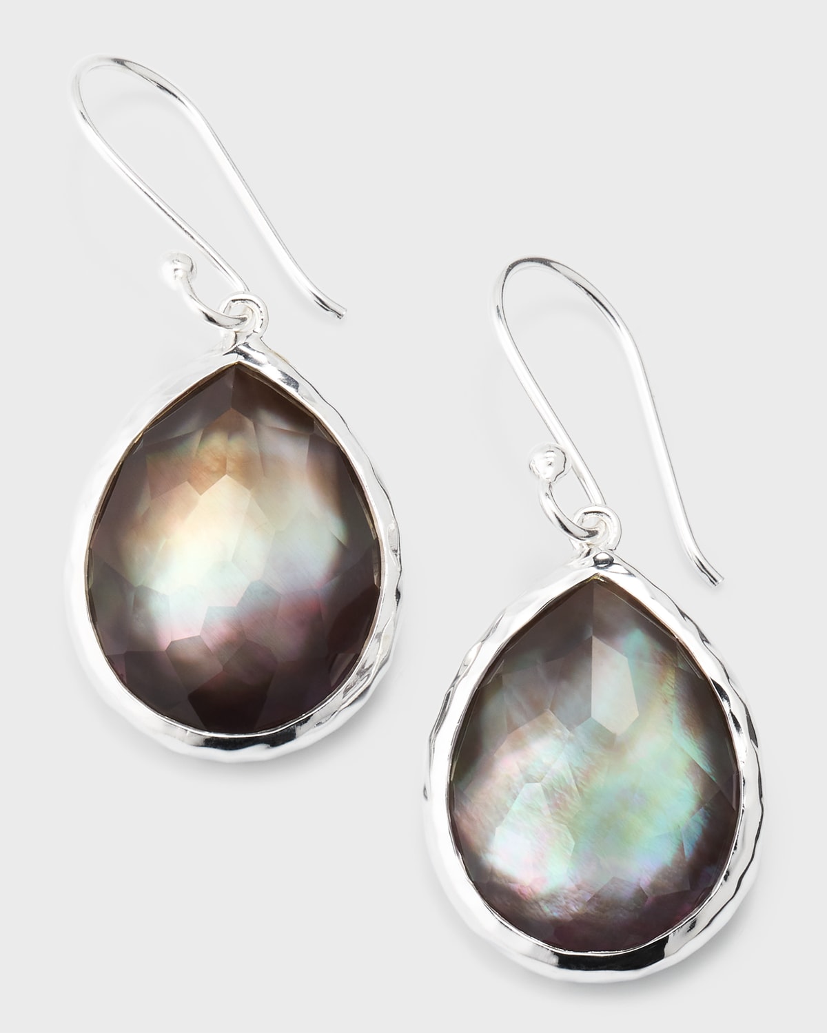 Ippolita 925 Rock Candy Mini Teardrop Earrings In Rock Crystal And Black Shell Doublet In Silver