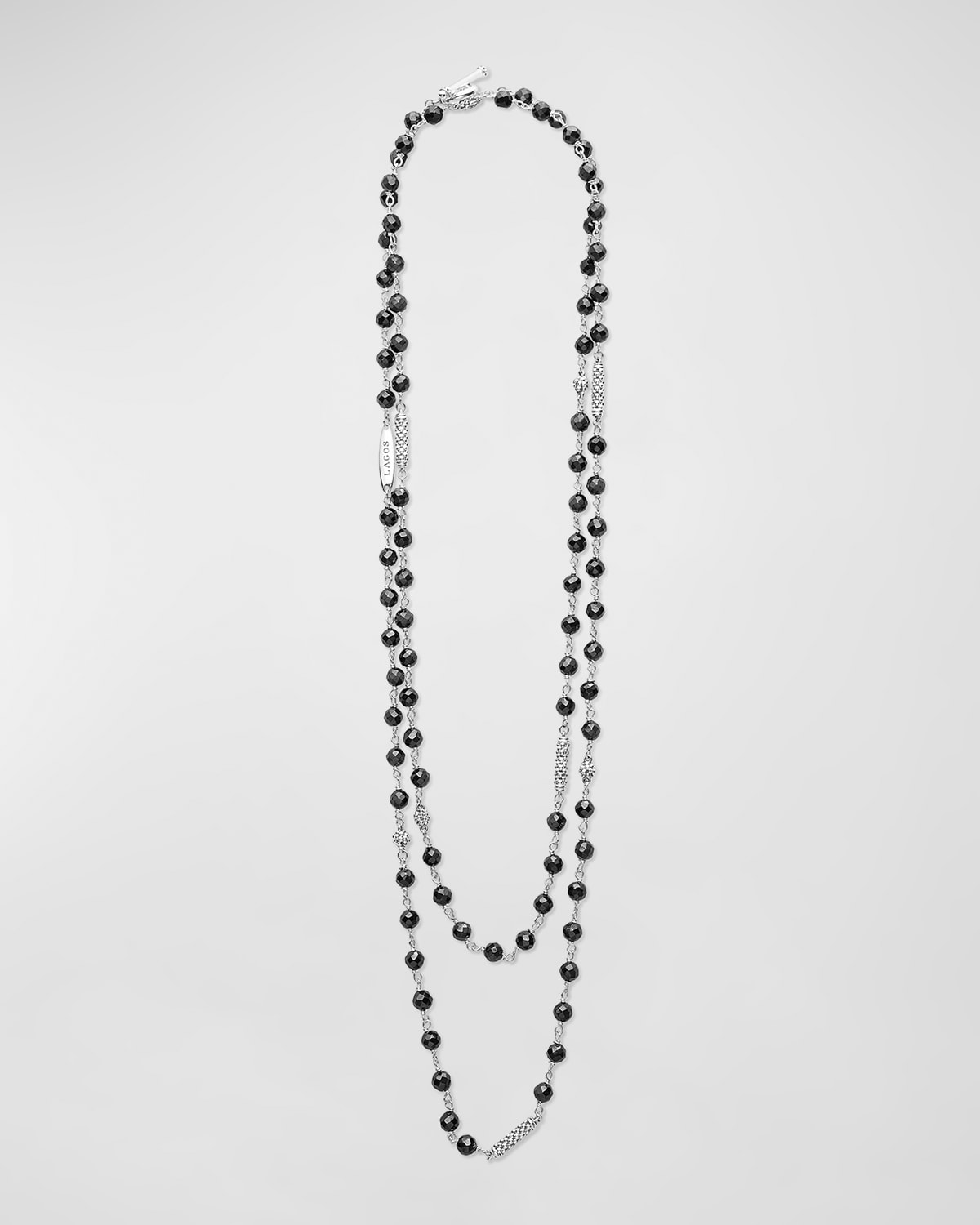 Lagos Caviar Icon Ceramic Layered Beaded Necklace In Silver