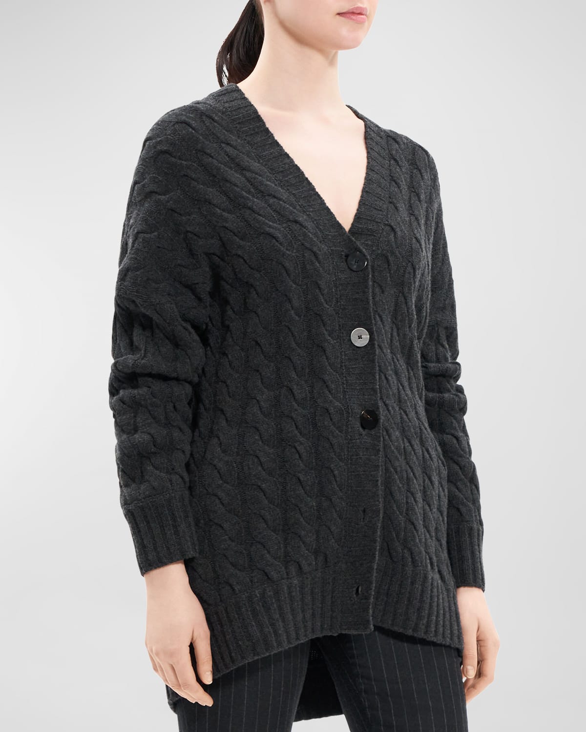 Shop Theory Cashmere And Wool Cable-knit Cardigan In Char