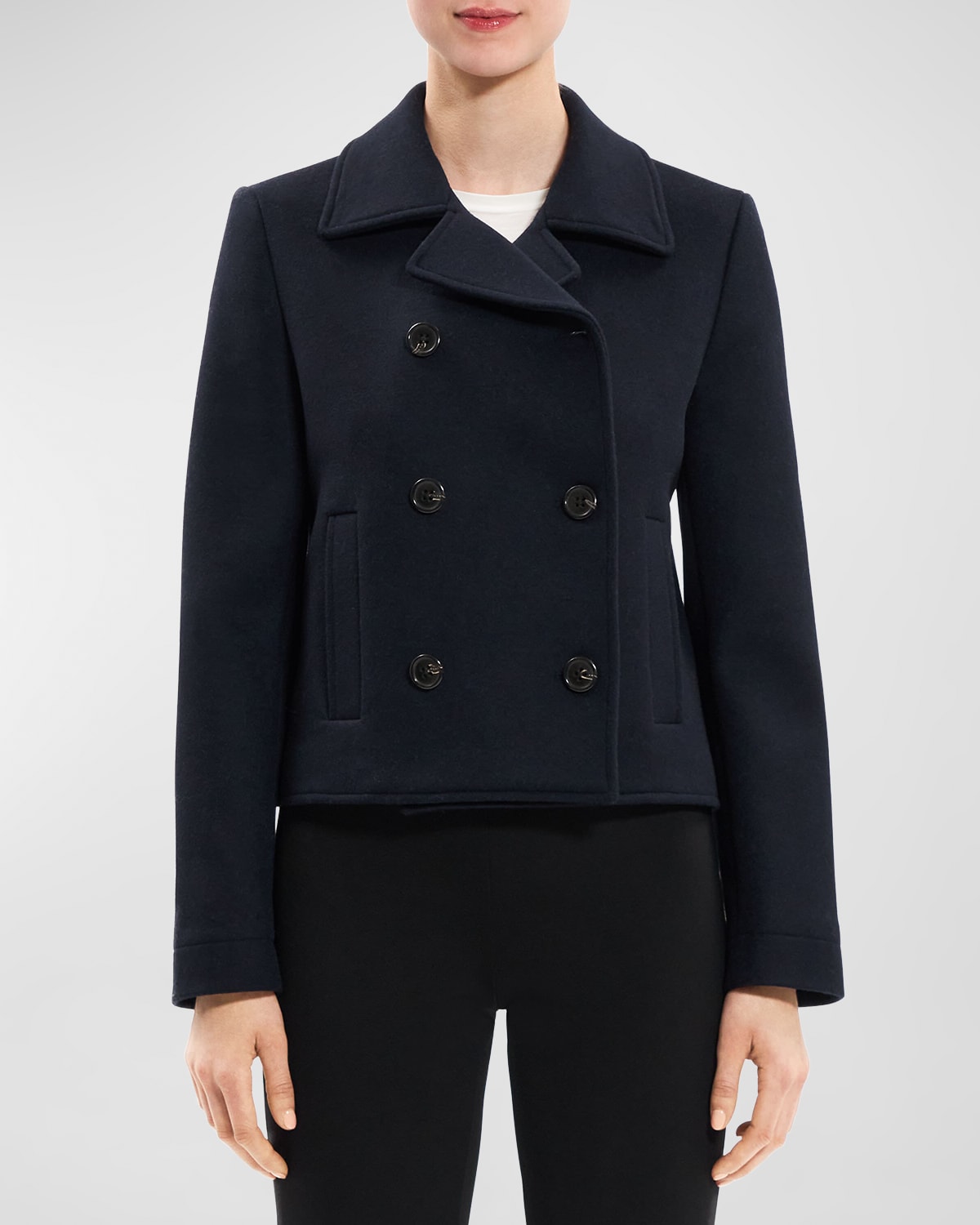Shop Theory Shrunken Wool Double-breasted Peacoat In Baltic
