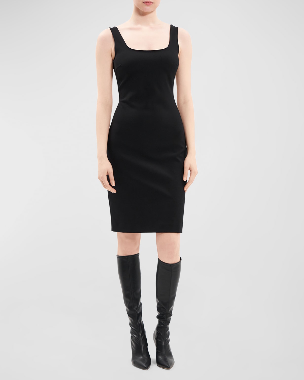 Shop Theory Bodycon Sleeveless Knee-length Scoop-neck Dress In Blk