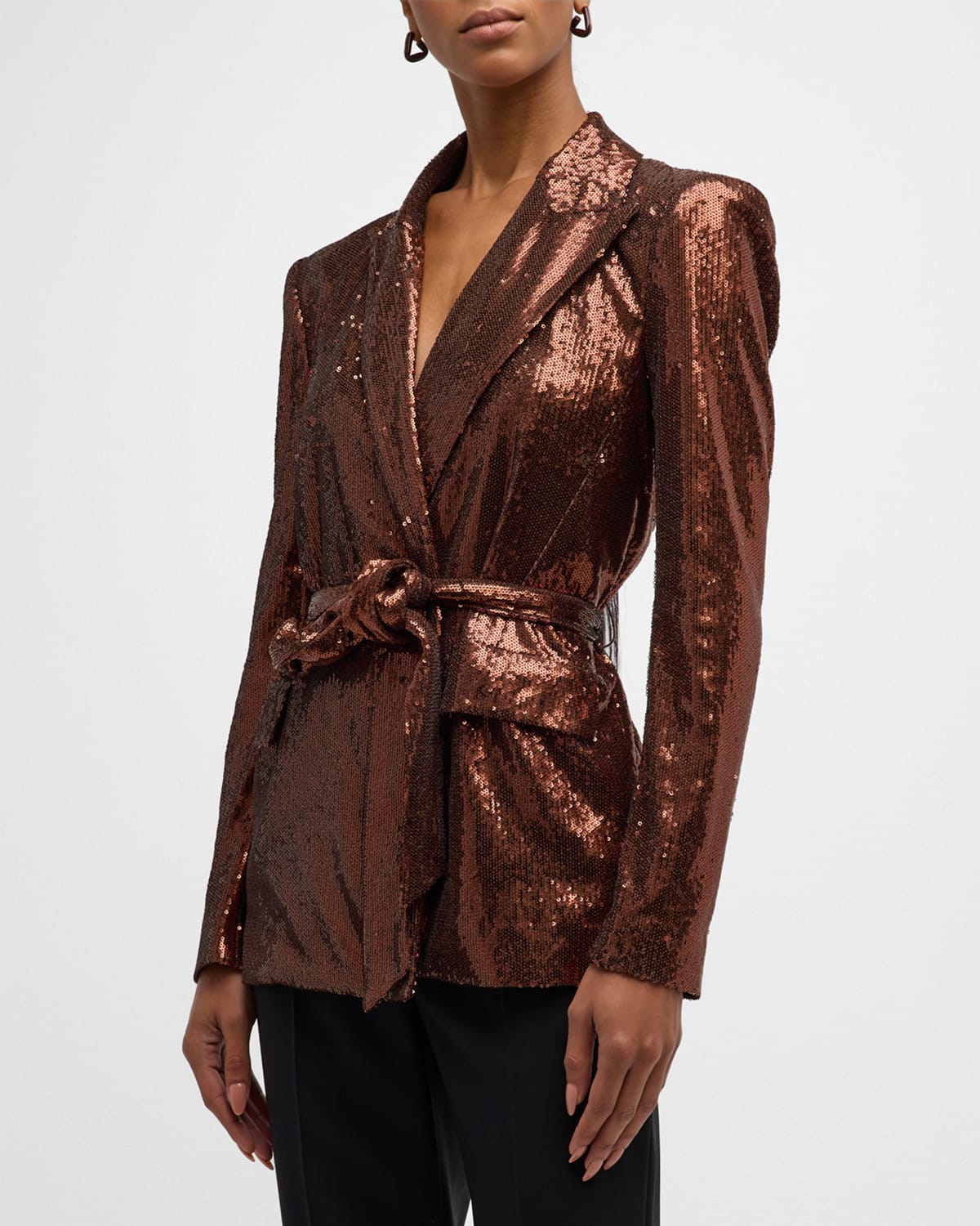 Shop L Agence Jordana Sequin Wrap Blazer In Bronze