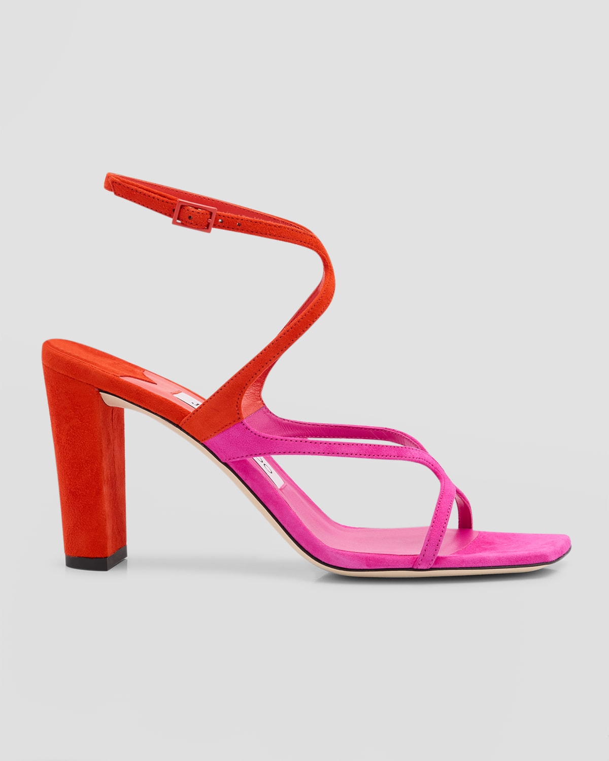 Shop Jimmy Choo Azie Bicolor Suede Ankle-strap Sandals In Fuchsia/paprika