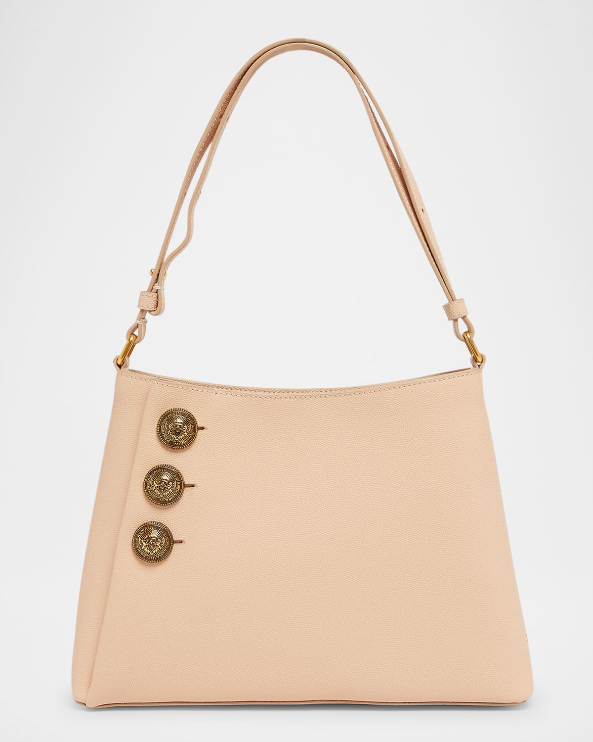 Shop Balmain Embleme Shoulder Bag In Grained Leather In 0dx Nude Pink