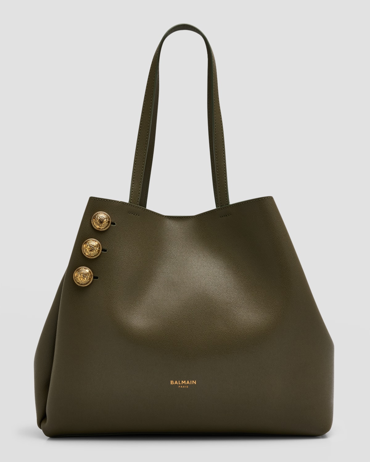 Balmain Embleme Shopper Tote Bag in Grained Leather