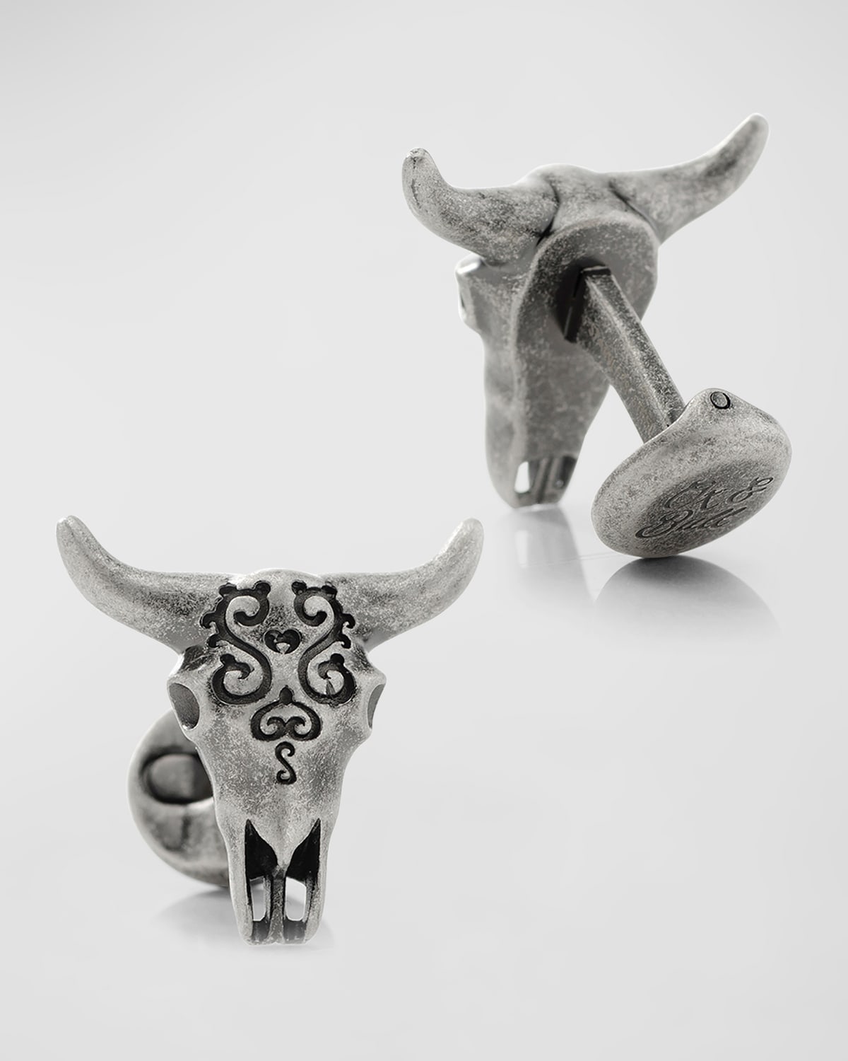Cufflinks Inc. Men's Antique Stainless Steel Carved Cow's Skull Cufflinks