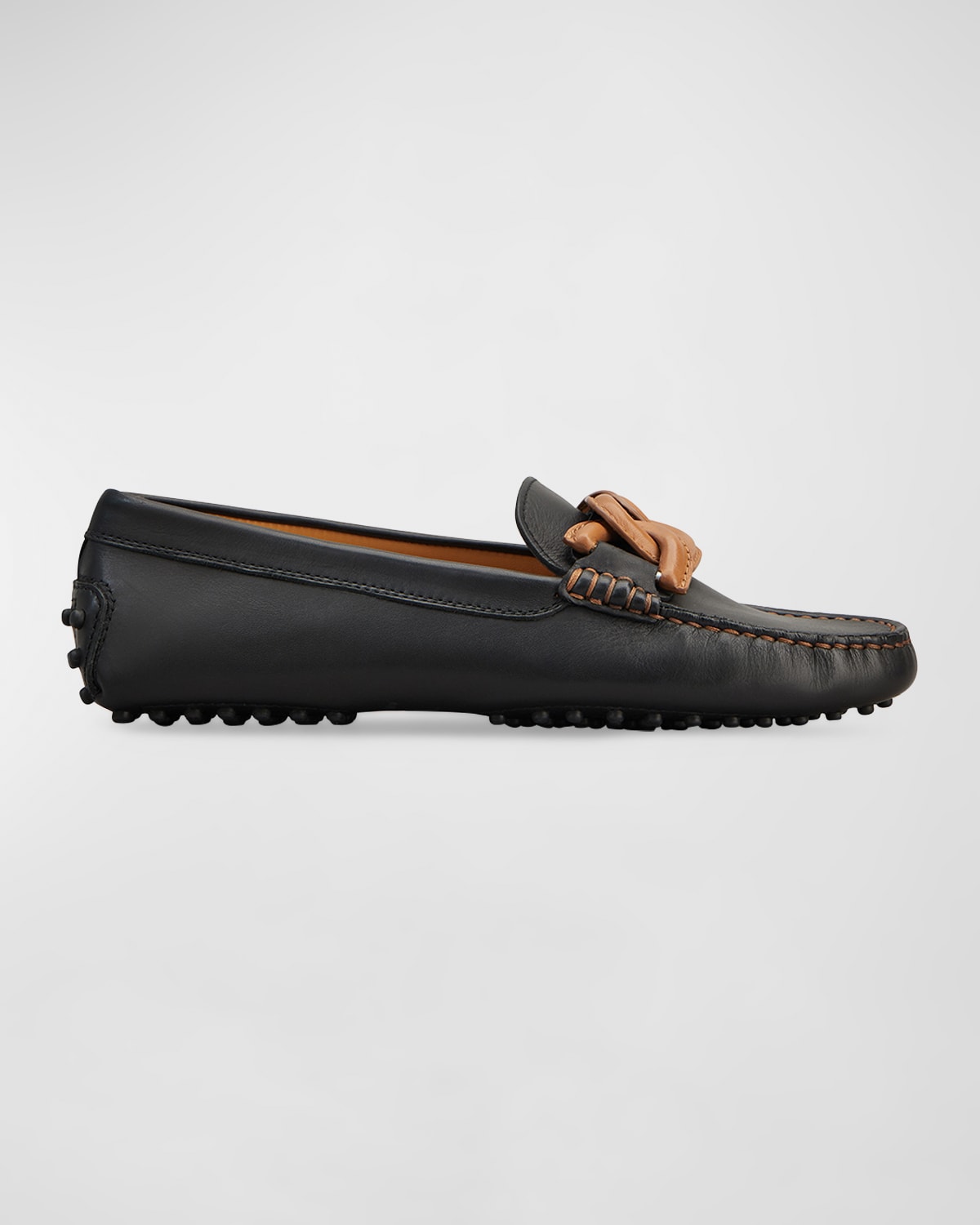 Shop Tod's Gommini Bicolor Chain Driver Penny Loafers In Black