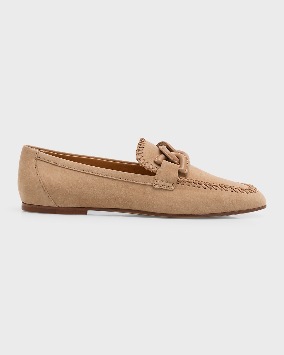 Shop Tod's Suede Whipstitch Chain Slip-on Loafers In Cappuccino