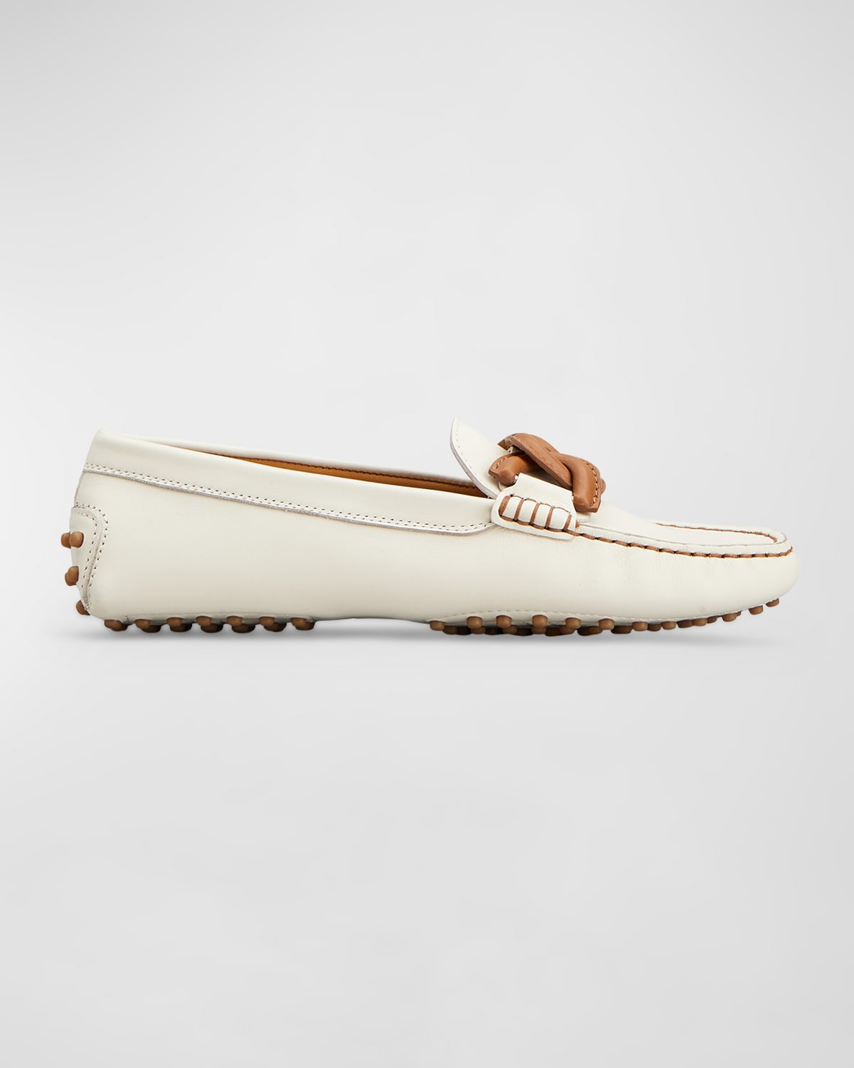 Shop Tod's Gommini Bicolor Chain Driver Penny Loafers In Mousse