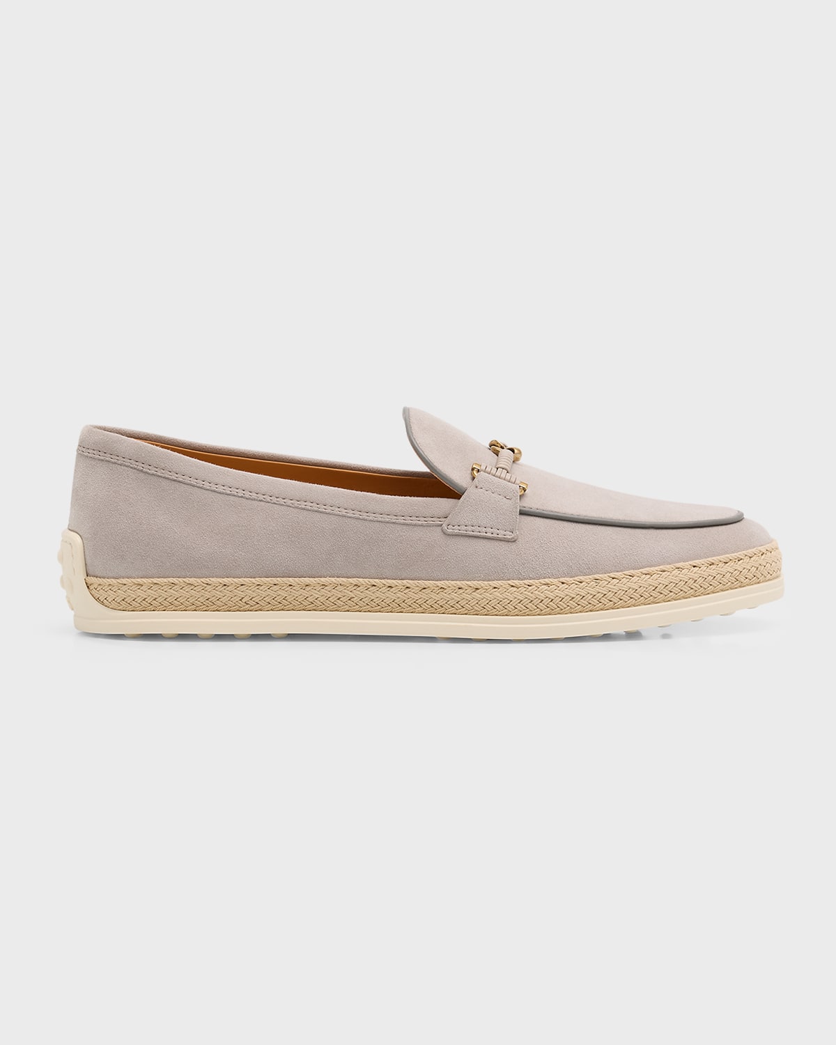 Tod's Gomma Suede T-ring Espadrille Driver Loafers In Grigio Vapore