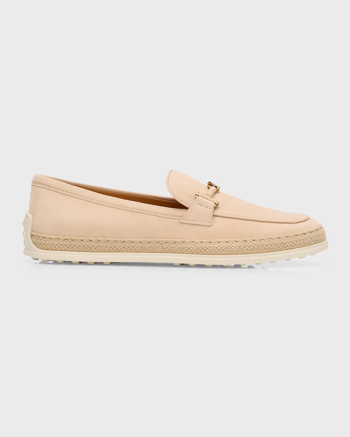 Shop Tod's Gomma Suede T-ring Espadrille Driver Loafers In Naturale
