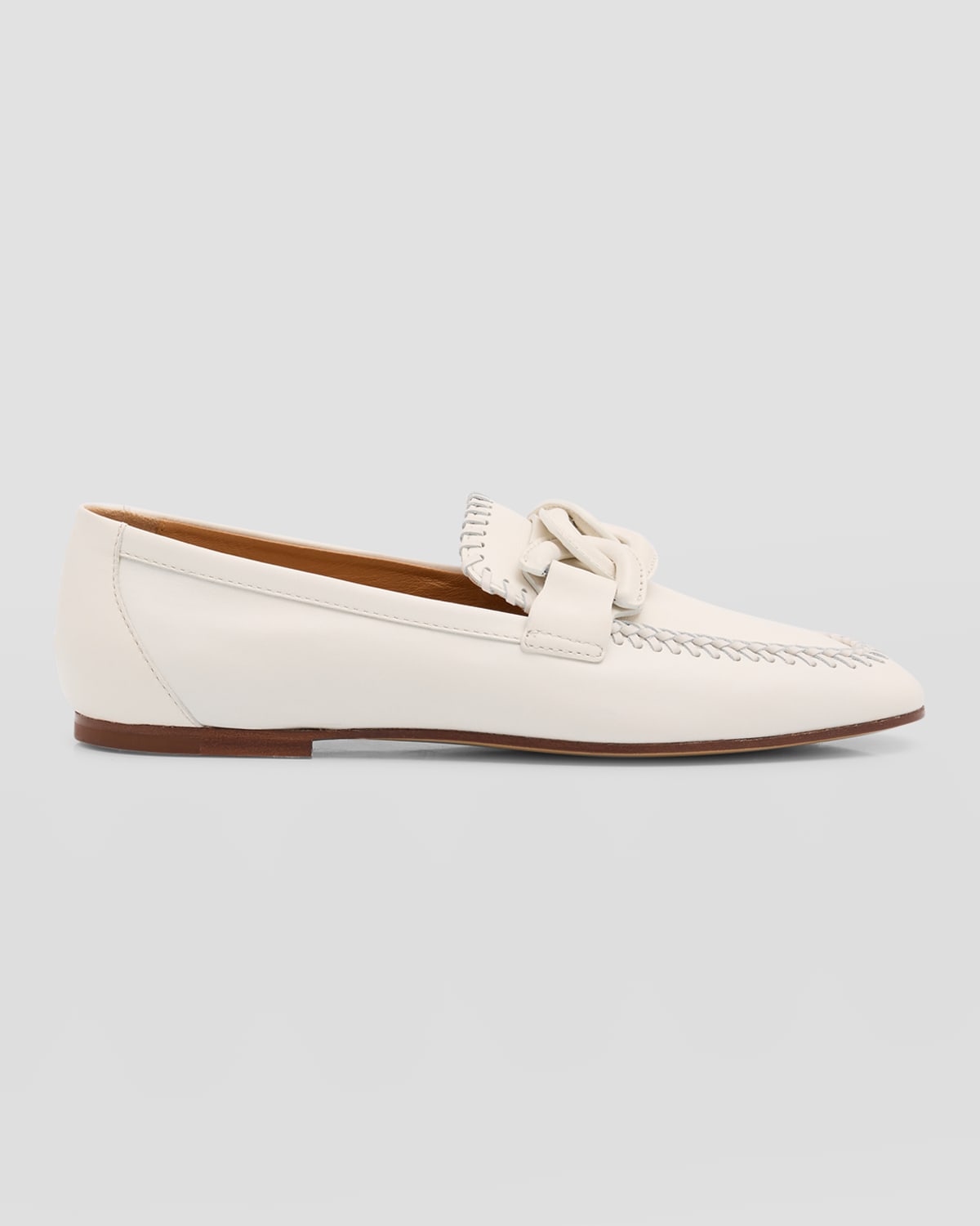 Tod's Leather Chain Topstitch Loafers In Yogurt