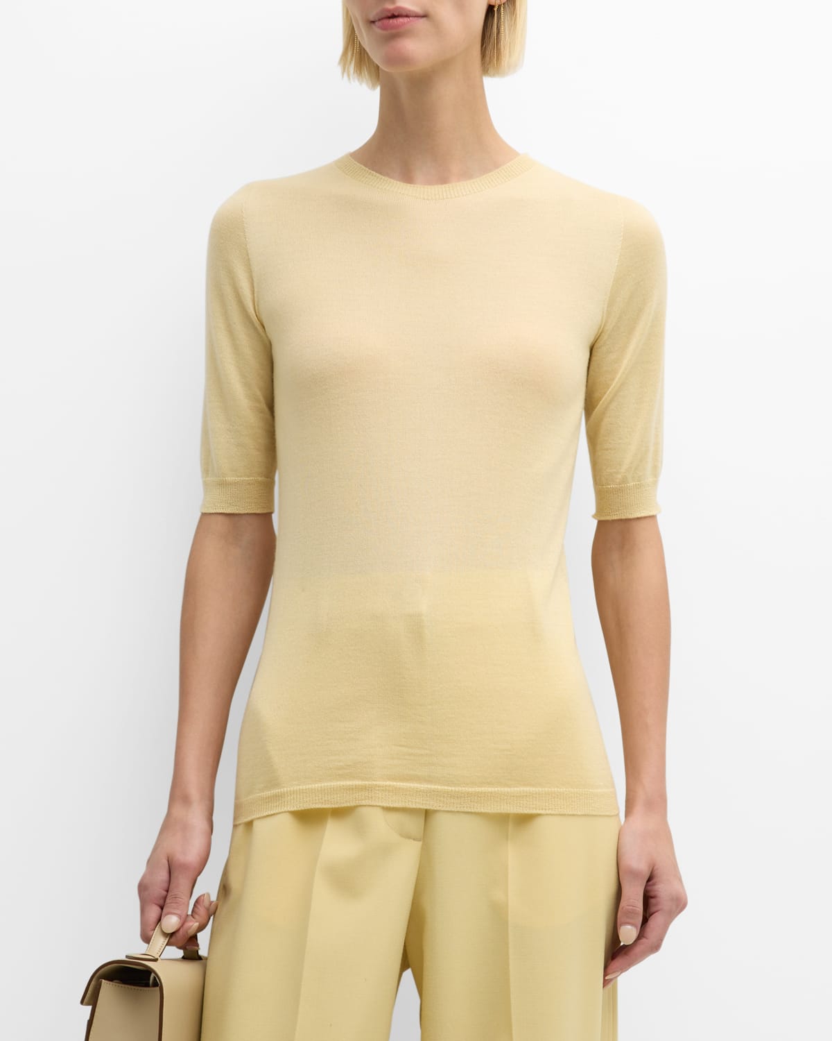 Fabiana Filippi Short-sleeve Crewneck Cashmere-silk Sweater In Banana