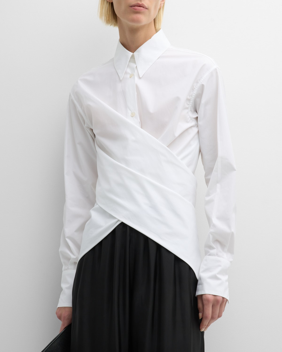 Shop Fabiana Filippi Wrap-front Cutout Cotton Poplin Shirt In Bianco Ottico