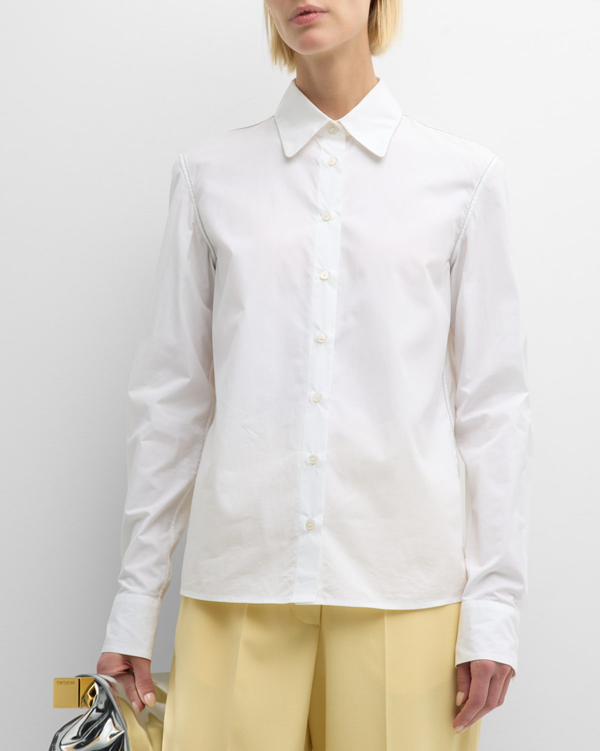 Shop Fabiana Filippi Bead-trim Button-down Cotton Poplin Shirt In Bianco Ottico