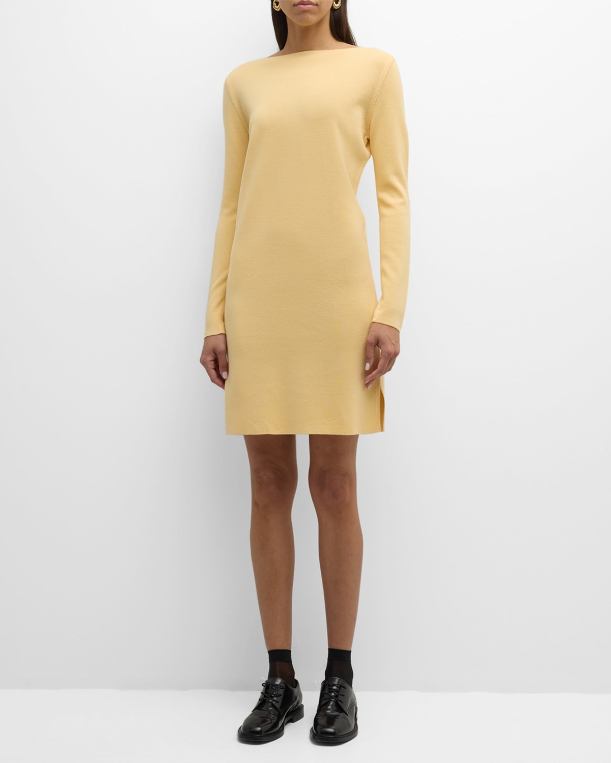 Fabiana Filippi High-neck Merino Stitch Long-sleeve Mini Dress In Banana