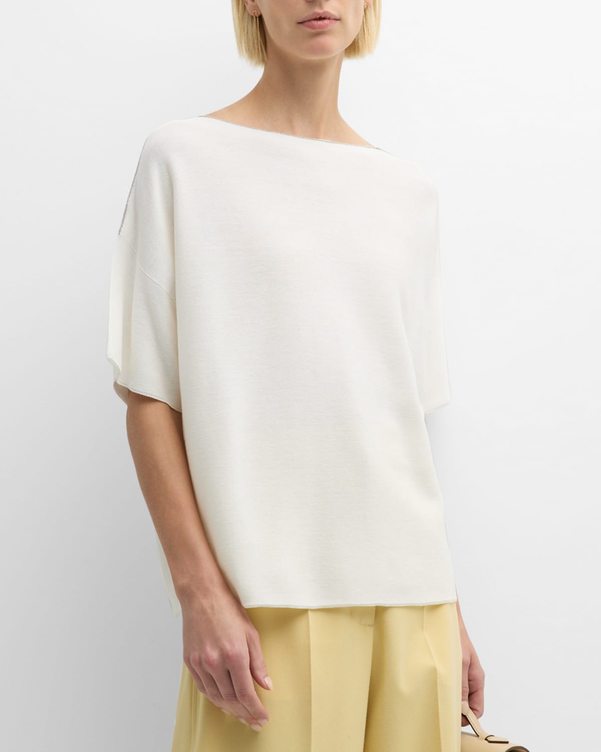 Shop Fabiana Filippi Bead-trim Boat-neck Cotton Sweater In Bianco