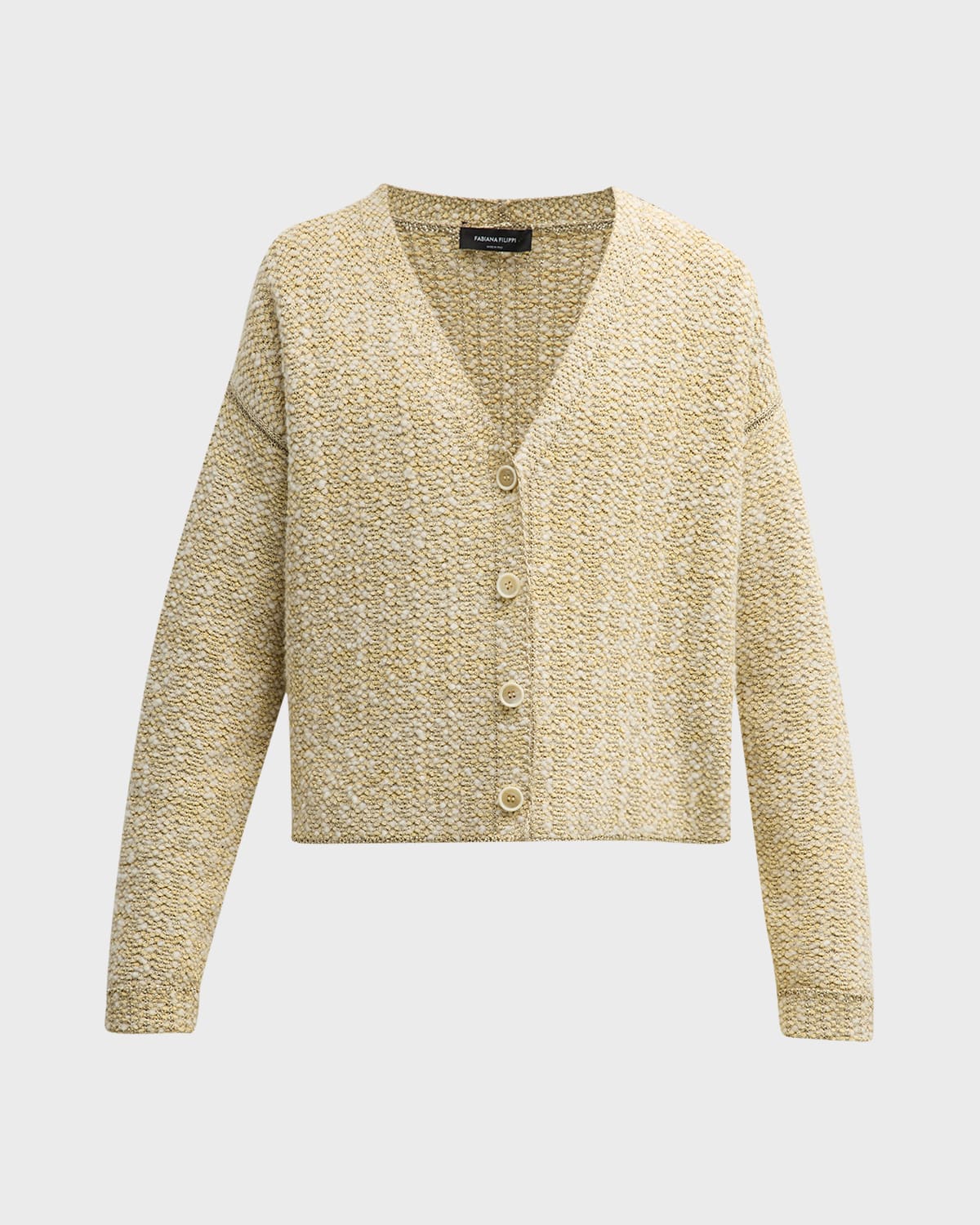 Shop Fabiana Filippi Boxy Button-down Metallic Tweed Cardigan In Banana