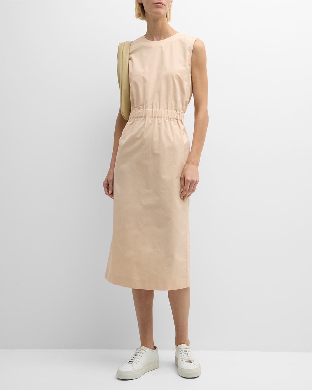Shop Fabiana Filippi Sleeveless A-line Cotton Poplin Midi Dress In Cipria