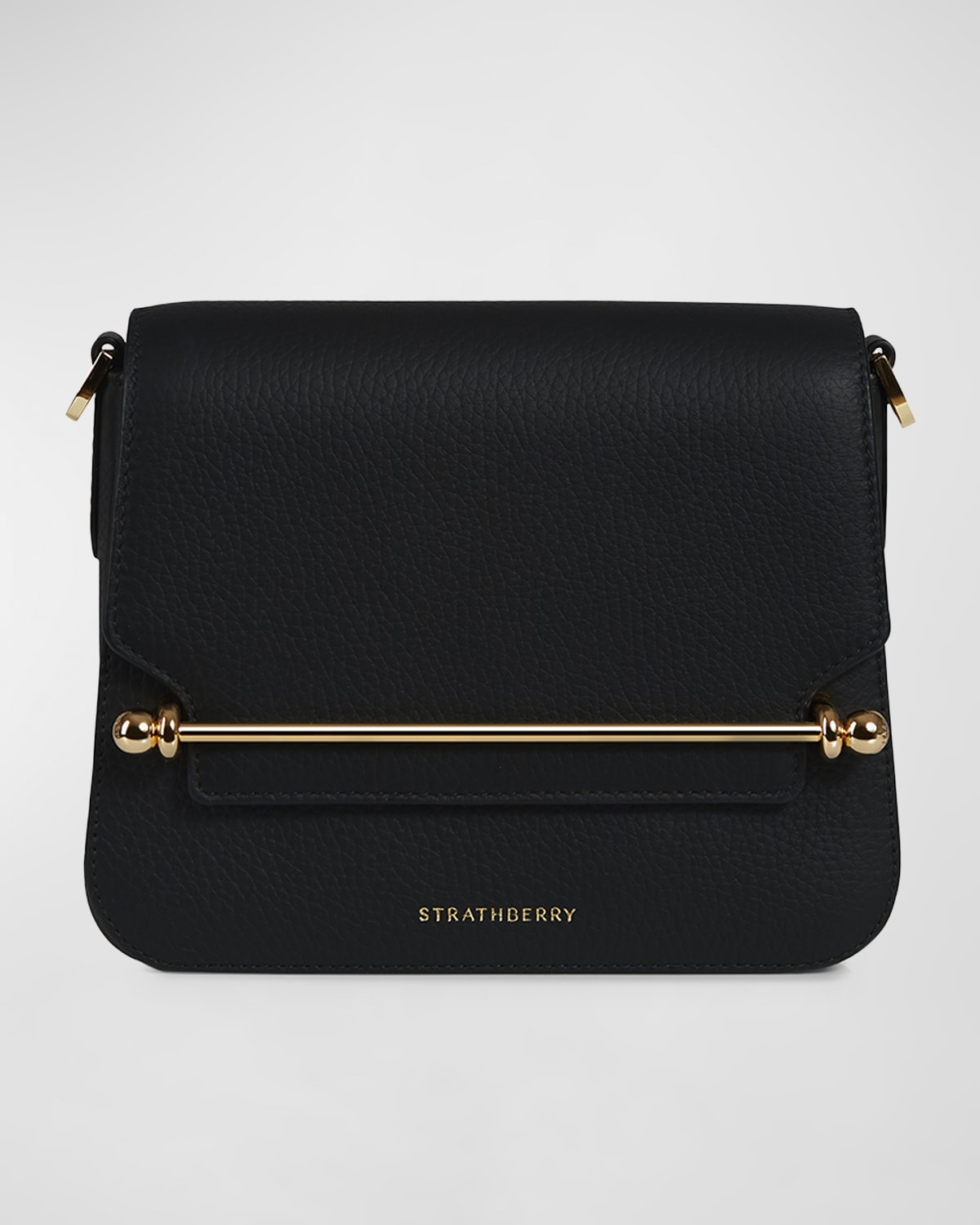 Strathberry Ace Mini Flap Leather Crossbody Bag In Black