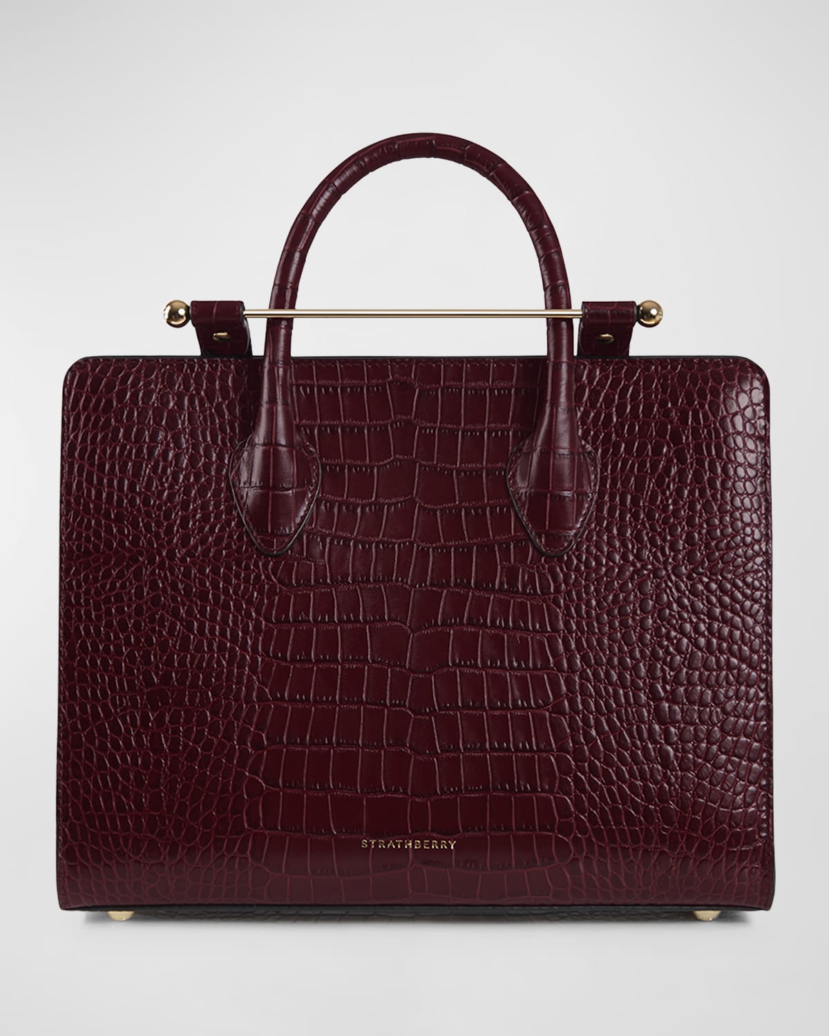 Strathberry Midi Croc-embossed Leather Tote - Burgundy
