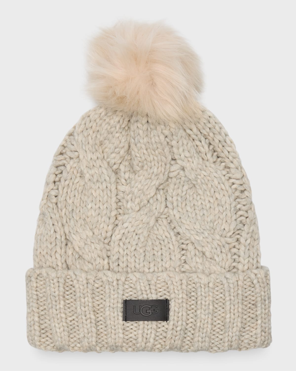UGG CABLE KNIT BEANIE WITH FAUX FUR POM